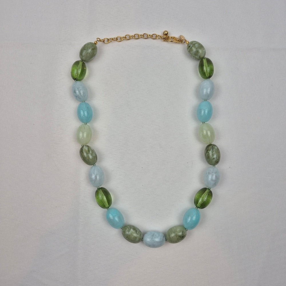 Joan Rivers NWOT 20" Beaded Necklace Green Blue Oval Resin Beads Coastal Resort - Picture 10 of 11